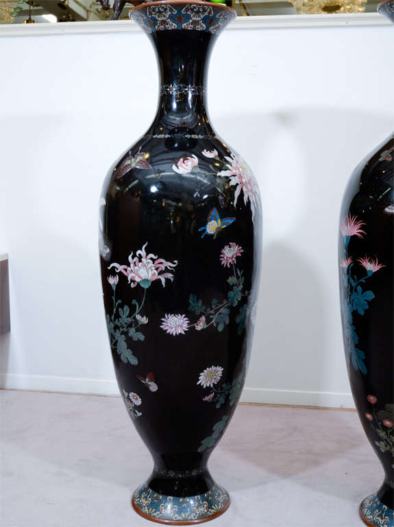 Pair of Japanese Massive Cloisonne Enamel Baluster Vases 3