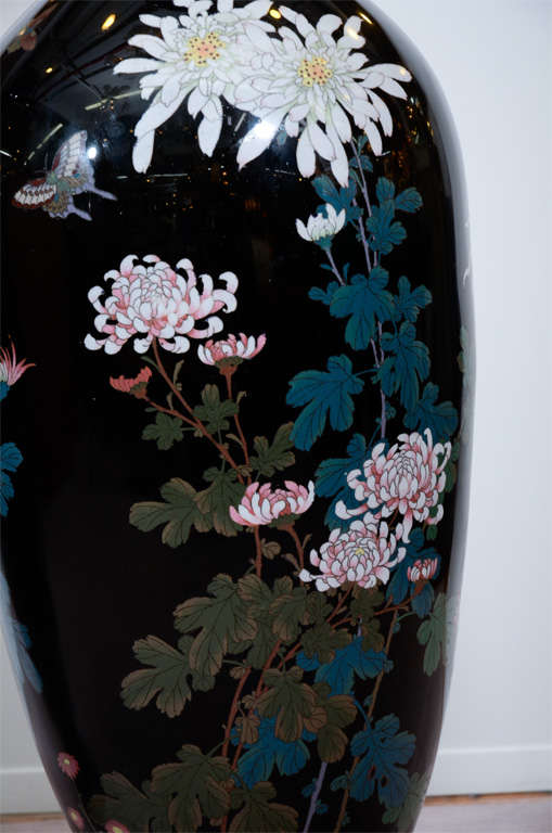 Pair of Japanese Massive Cloisonne Enamel Baluster Vases 4