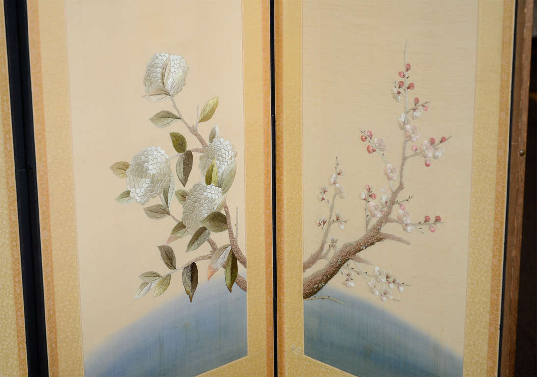 20th Century Korean Art Deco Period Six Panel Embroidered Screen For Sale