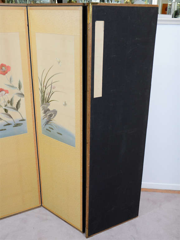 Korean Art Deco Period Six Panel Embroidered Screen For Sale 3