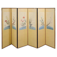 Korean Art Deco Period Six Panel Embroidered Screen 5