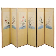 Korean Art Deco Period Six Panel Embroidered Screen