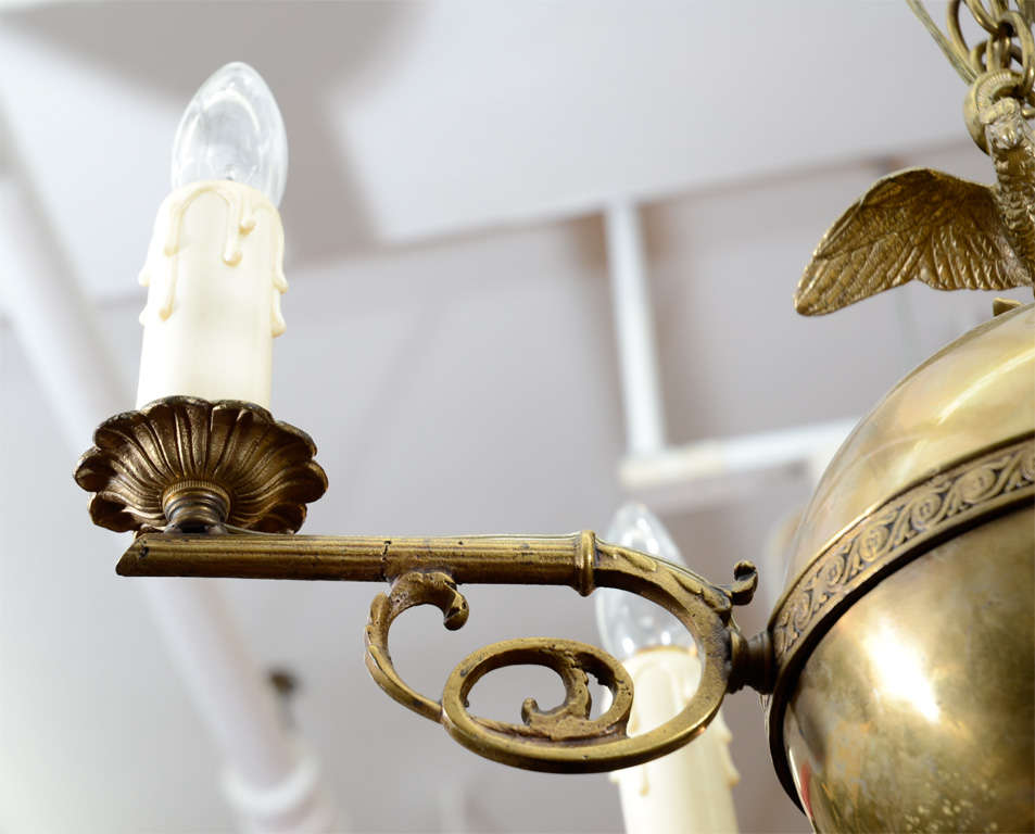 Antique Federal Style Brass Five Light Chandelier 5