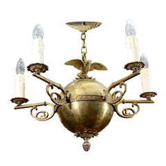Antique Federal Style Brass Five Light Chandelier