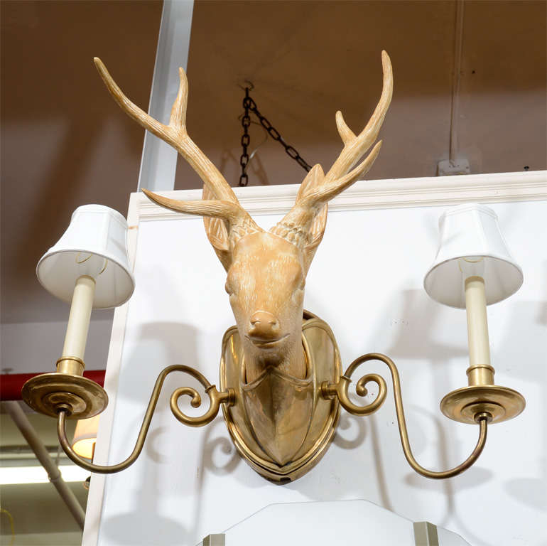 Modern Fantastic Surrealist Pair of Deer Head Sconces in the manner of Lalanne For Sale