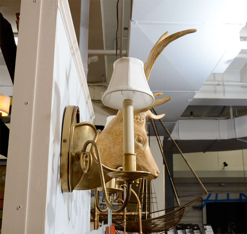 American Fantastic Surrealist Pair of Deer Head Sconces in the manner of Lalanne For Sale