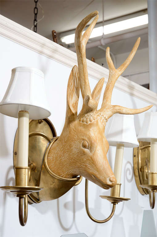 Fantastic Surrealist Pair of Deer Head Sconces in the manner of Lalanne In Excellent Condition For Sale In Mount Penn, PA
