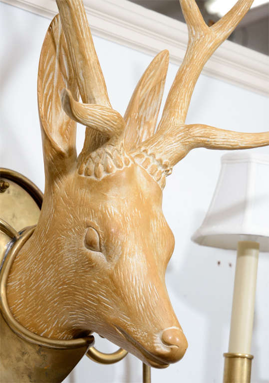 20th Century Fantastic Surrealist Pair of Deer Head Sconces in the manner of Lalanne For Sale