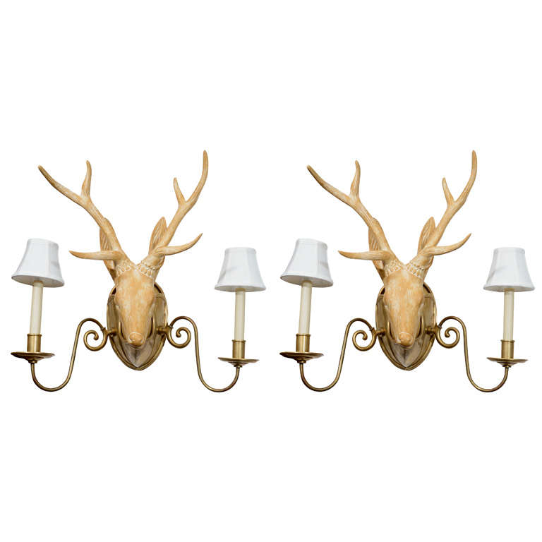 Fantastic Surrealist Pair of Deer Head Sconces in the manner of Lalanne For Sale