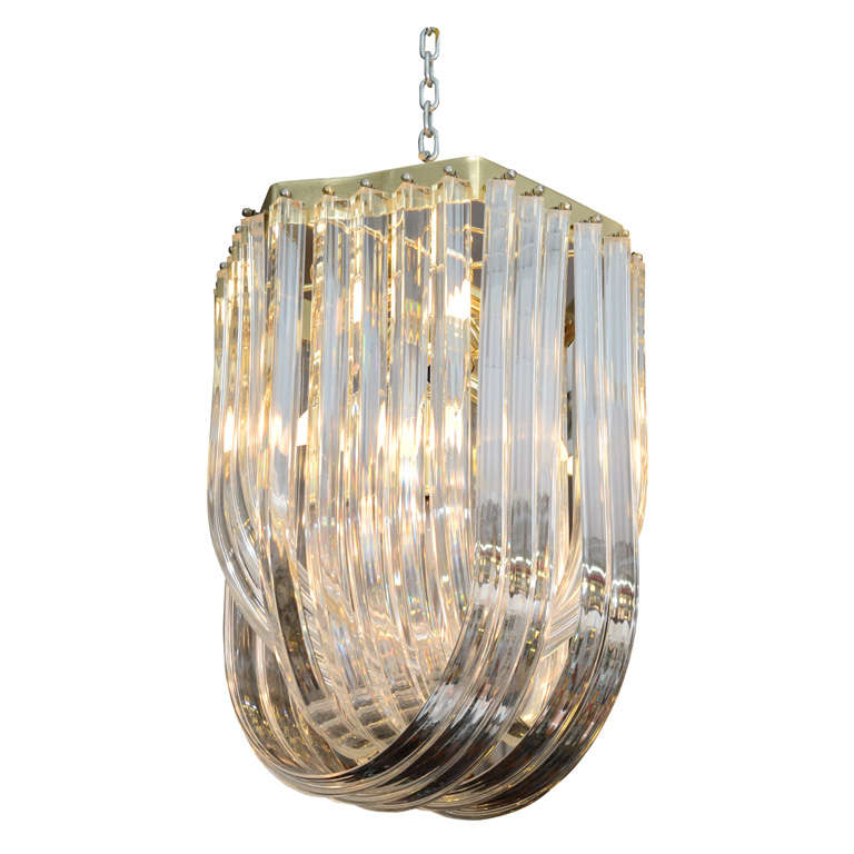 Mid Century Brass and Lucite Chandelier