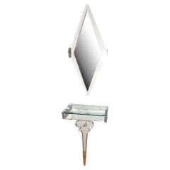 Mid Century Lucite Mirror and Wall Mounted Console Table