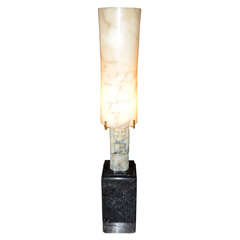 Vintage Mid-Century Italian Alabaster and Marble Floor Lamp with "Sungod" Motif