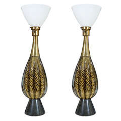 Pair of Mid Century Striped Murano Lamps by Barovier & Toso