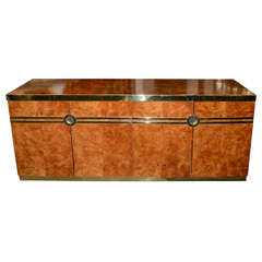 Mid Century Olivewood and Brass Credenza by Pierre Cardin