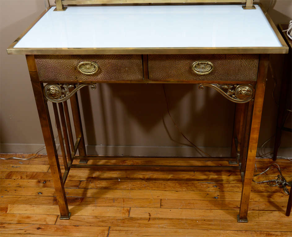 Art Nouveau Vanity with Attached Sconces and Matching Stool at 1stdibs