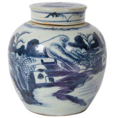 Chinese Blue and White Jar and Lid, Porcelain, 18th Century