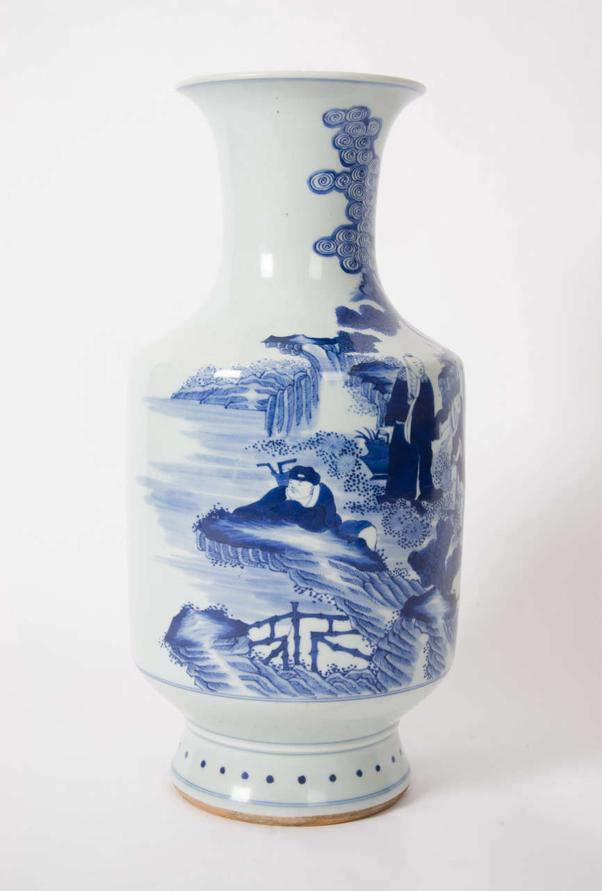 Hand-Painted Early 19th C. Large, CHINESE VASE, Blue and White, Porcelain, Qing Dynasty