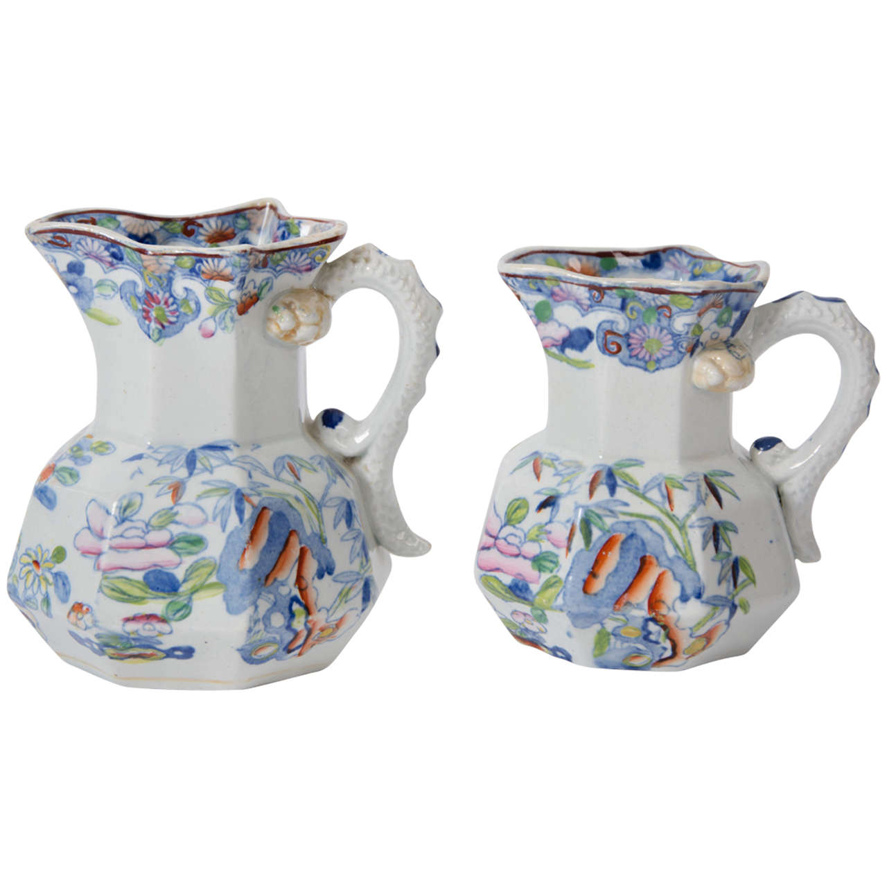 Very Early Pair of Mason's Ironstone Jugs or Pitchers Bamboo Pattern, Ca 1815