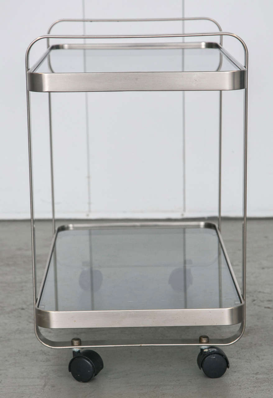 Late 20th Century French Industrial Style Steel & Glass Drinks Cart