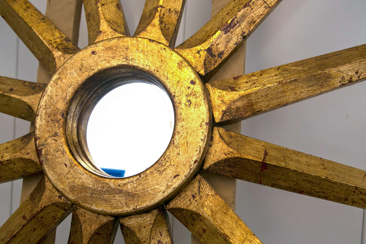 20th Century A Large French Gilt Wood Starburst Mirror