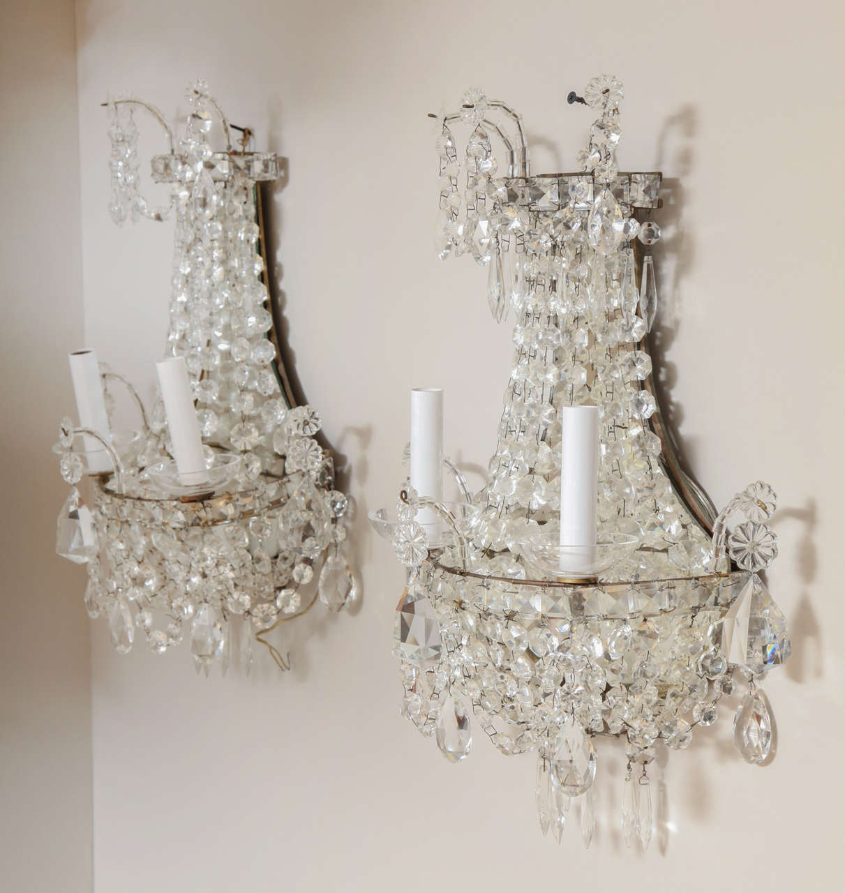 Pair of English Regency Style Crystal Sconces In Excellent Condition In New York, NY