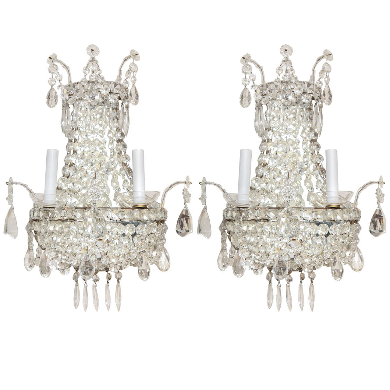 Pair of English Regency Style Crystal Sconces