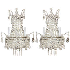 Pair of English Regency Style Crystal Sconces
