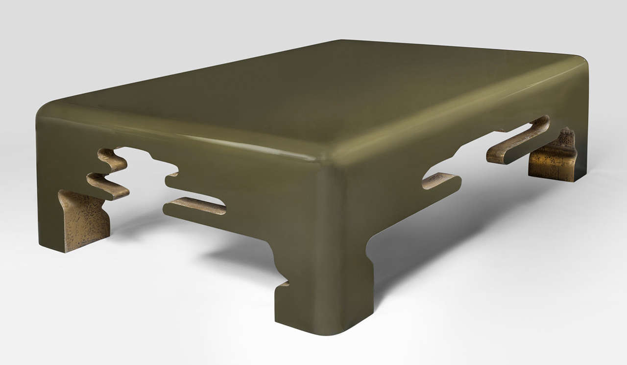 Coffee Table to order, in lacquered wood, color in choices according to RAL chart.
The sides are in bronze metallization.
Design 2014  by Charles Tassin For the MAY Gallery