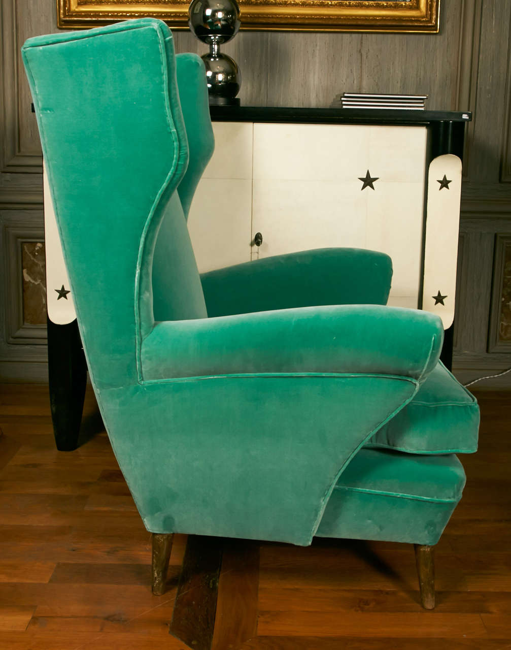 Modern Comfortable Pair of Green Armchairs with Rubelli Velvet Upholstery, Italy, 1960