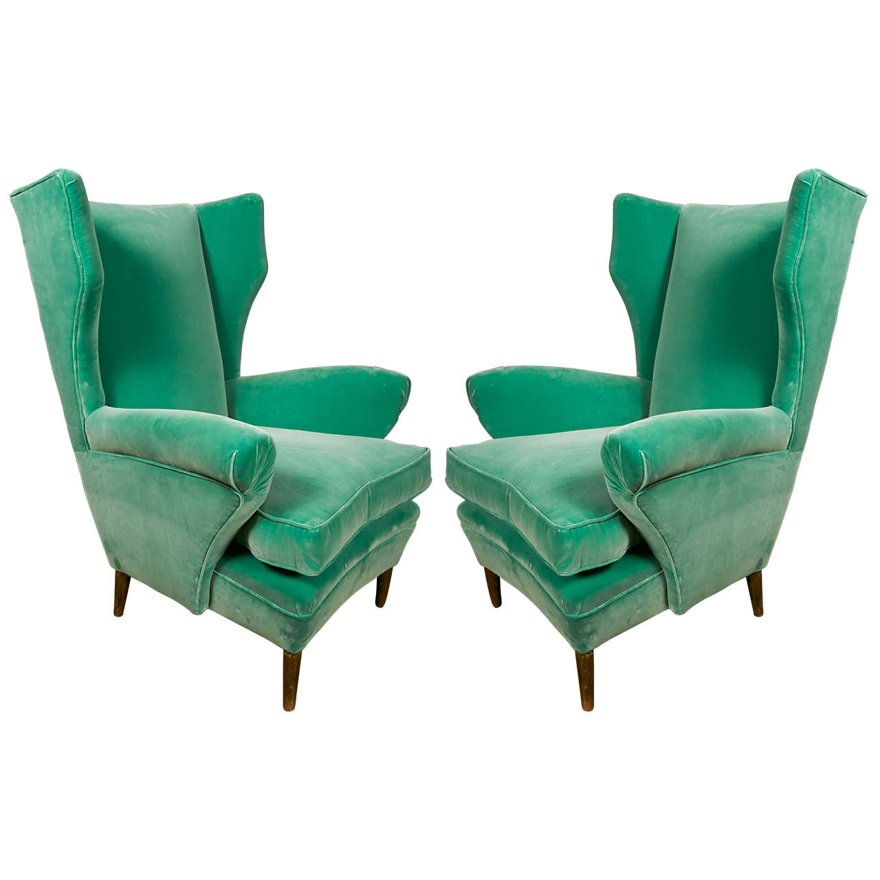 Comfortable Pair of Green Armchairs with Rubelli Velvet Upholstery, Italy, 1960