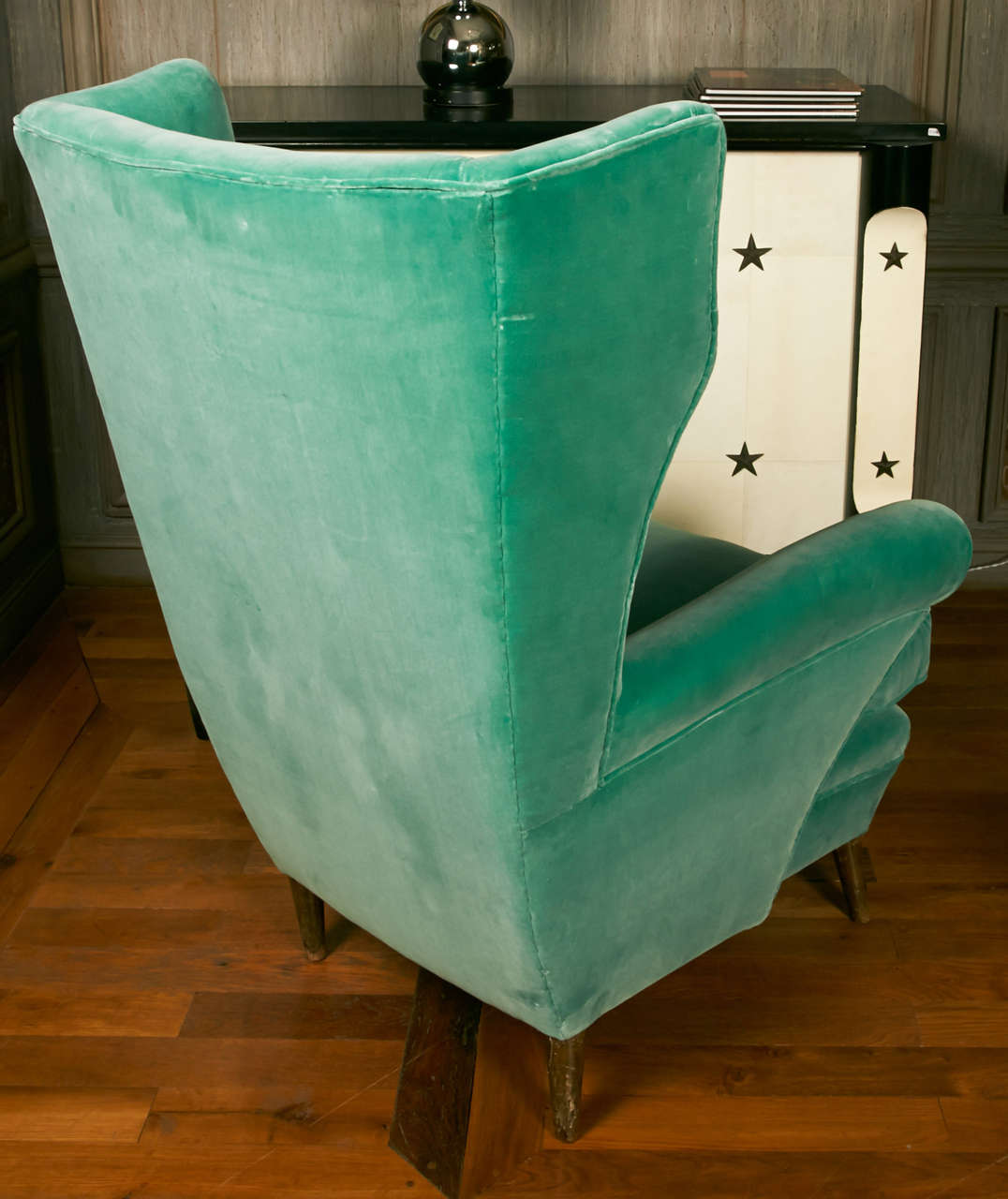 Comfortable Pair of Green Armchairs with Rubelli Velvet Upholstery, Italy, 1960 at 1stDibs