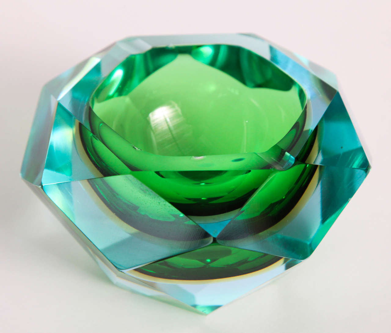Italian Jewel-like Murano Faceted Glass Ashtray For Sale