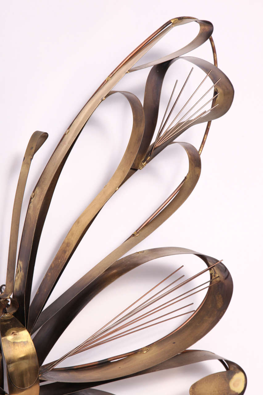 Large Brass Butterfly Wall Sculpture by C. Jeré In Good Condition For Sale In Brooklyn, NY