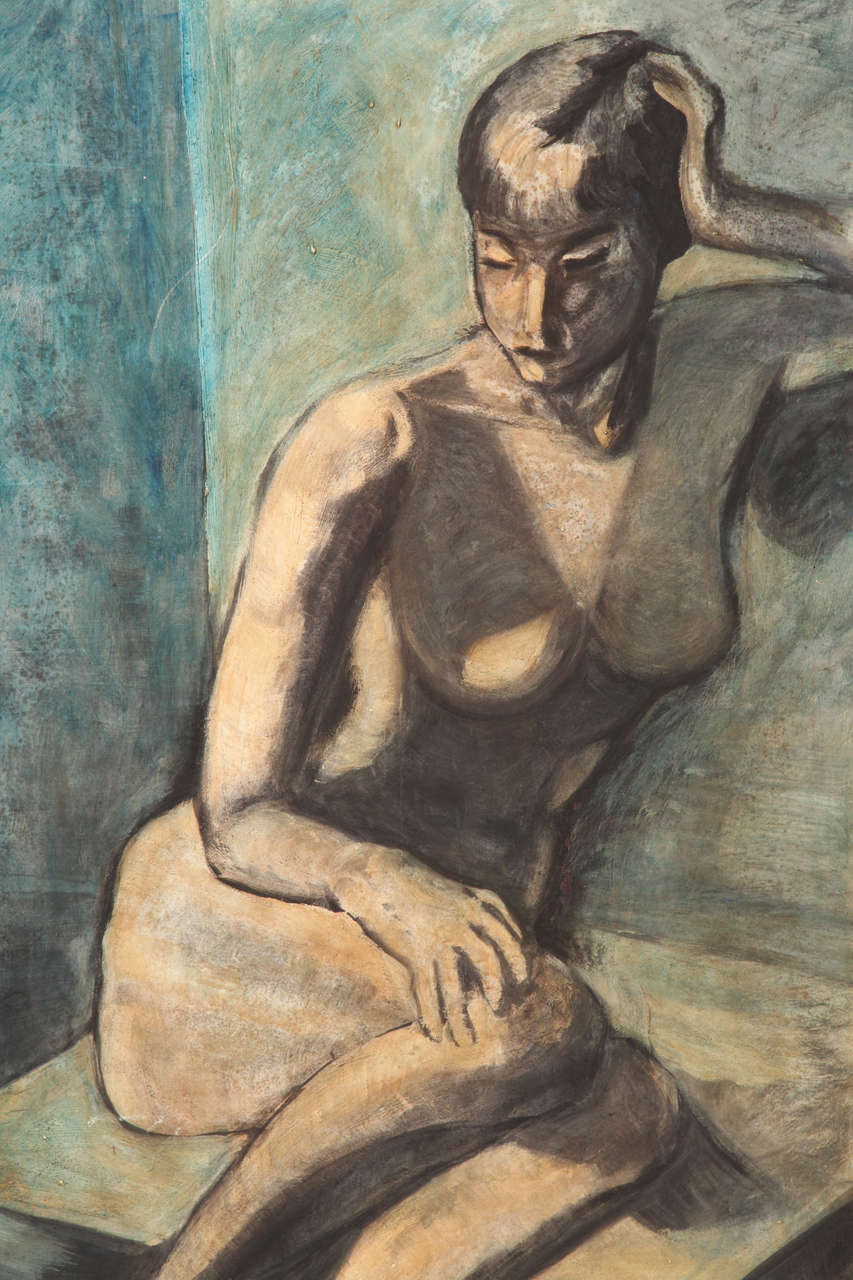 American Modernist Nude Oil Portrait of Woman by Unknown Artist For Sale
