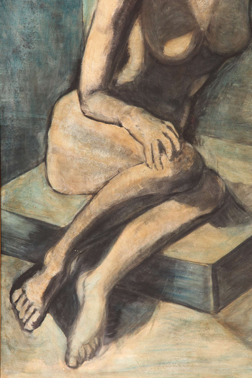 Modernist Nude Oil Portrait of Woman by Unknown Artist In Excellent Condition For Sale In Brooklyn, NY