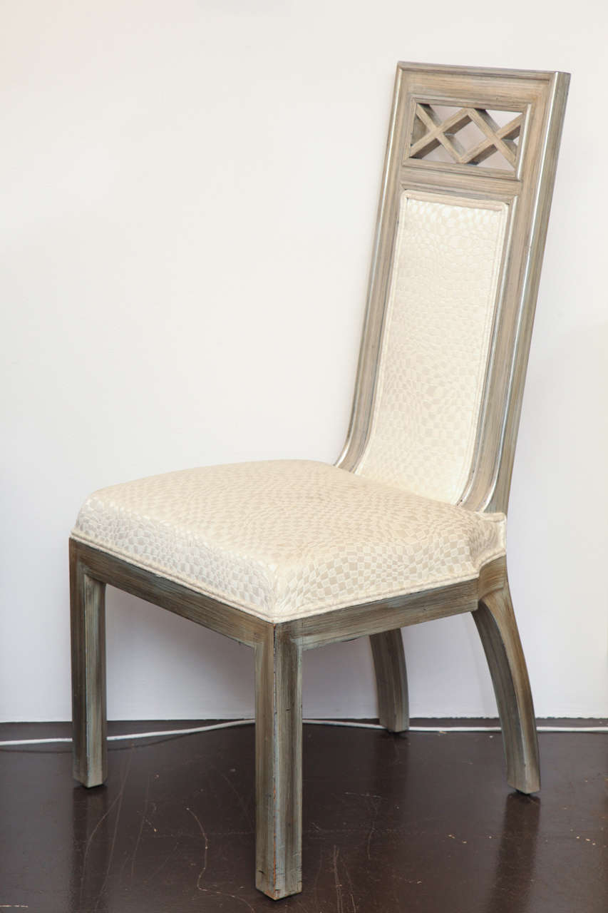 American Unique Upholstered James Mont Side Chair in Silver Leaf