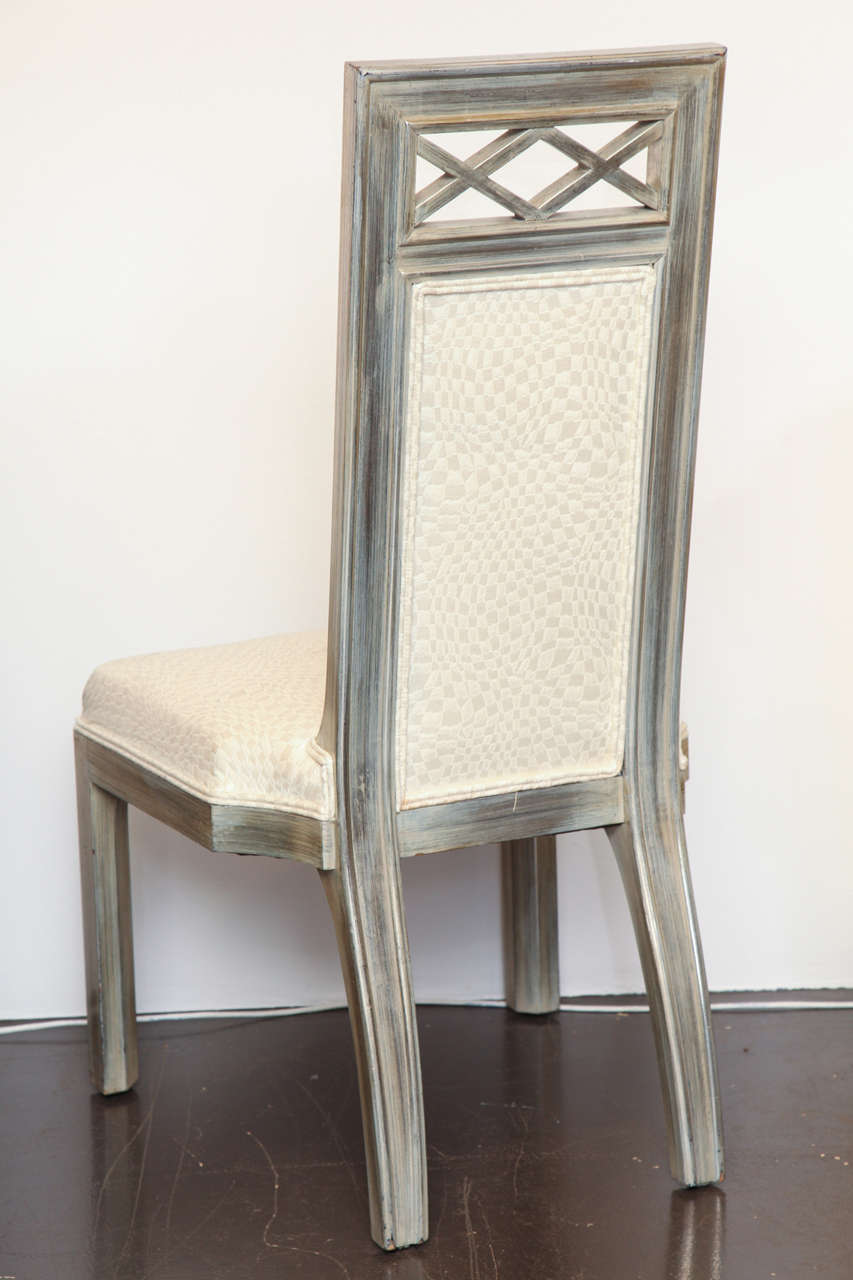 Mid-20th Century Unique Upholstered James Mont Side Chair in Silver Leaf