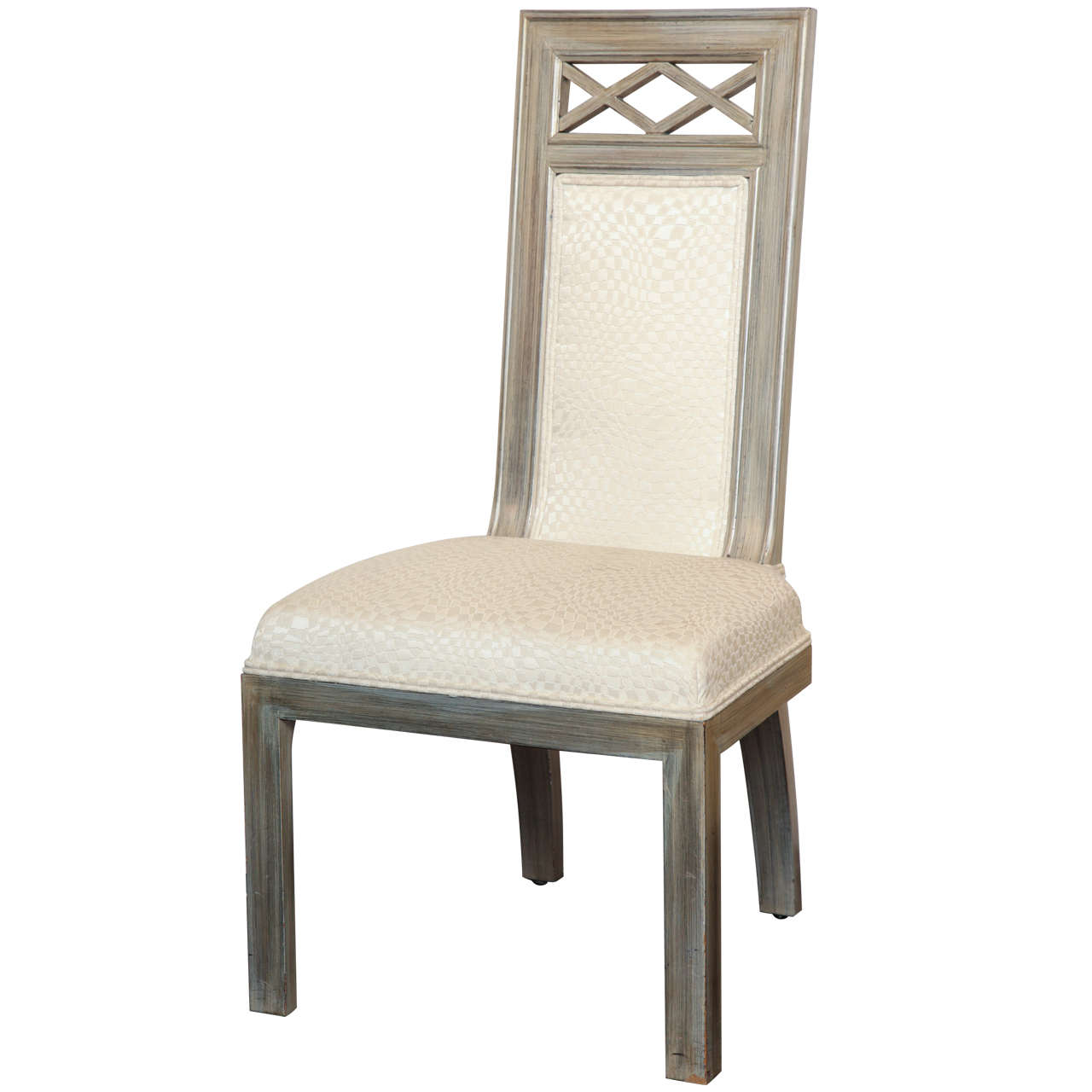Unique Upholstered James Mont Side Chair in Silver Leaf