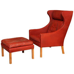 Iconic Borge Mogensen Wingback Chair and Ottoman
