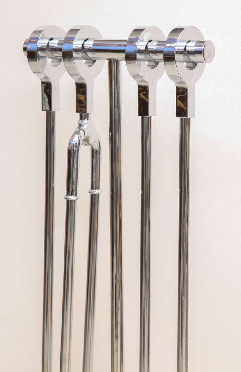 American Michael Taylor Set of Chromed Fireplace Tools
