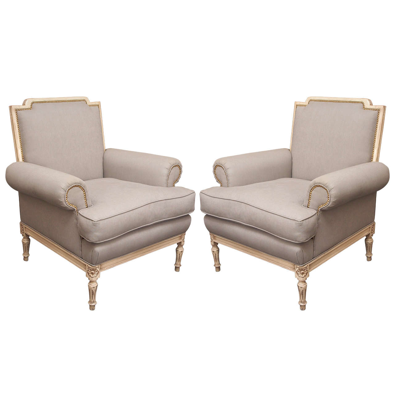 Pair of Mid-Century Modern Painted Wood and Upholstered Armchairs, Buenos Aires For Sale