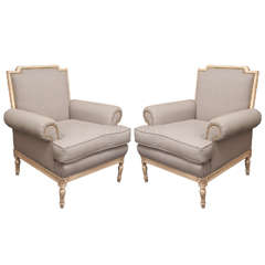 Vintage Pair of Mid-Century Modern Painted Wood and Upholstered Armchairs, Buenos Aires