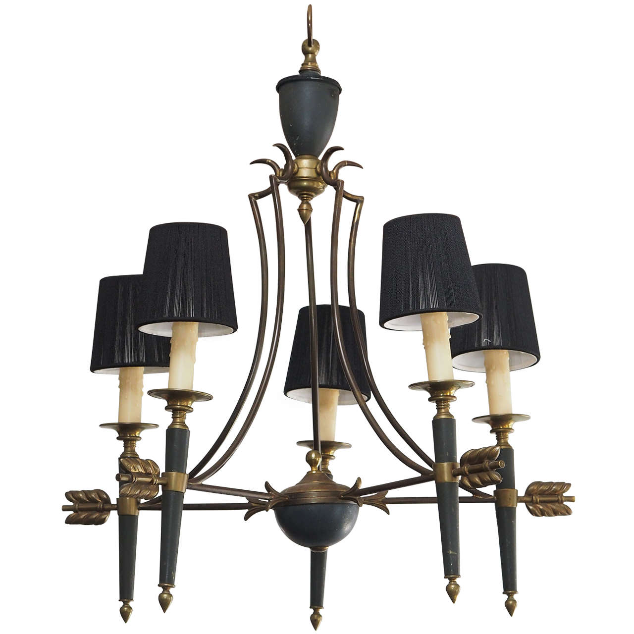 20th Century French Patinated Bronze and Bronze Directoire Style Chandelier For Sale