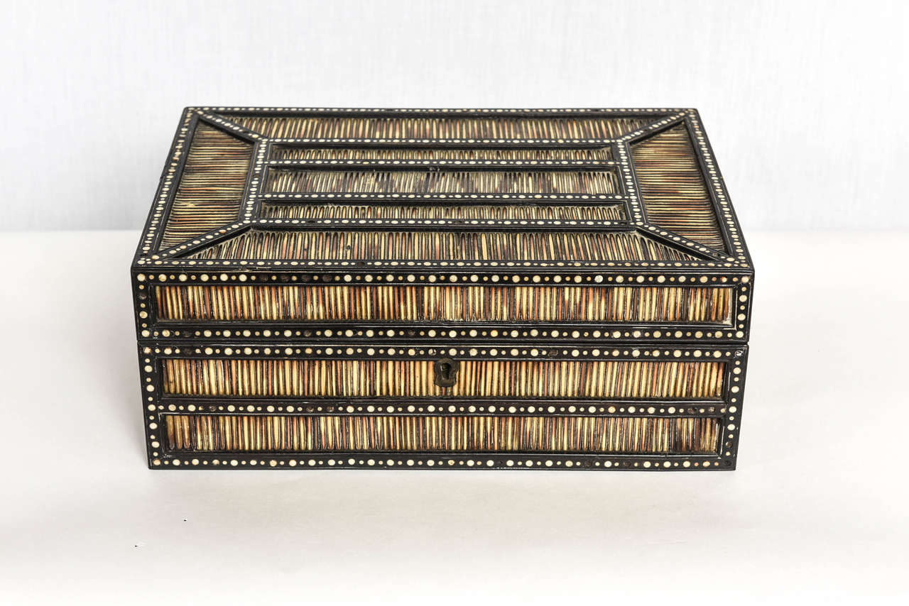 Sri Lankan Colonial Porcupine Quill Ebony and Inlaid Table Box