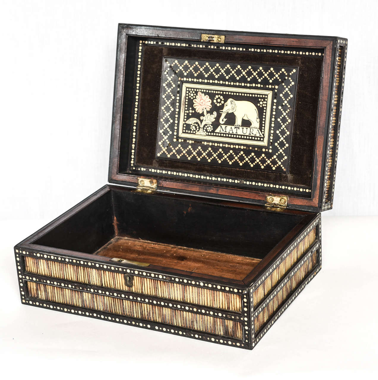 Colonial Porcupine Quill Ebony and Inlaid Table Box 1