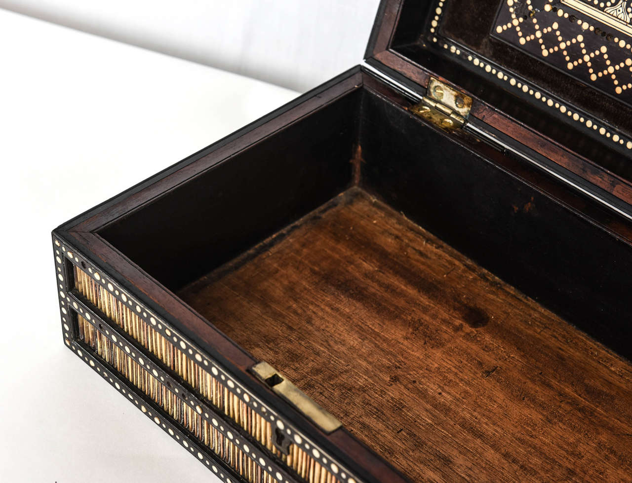 Colonial Porcupine Quill Ebony and Inlaid Table Box 3