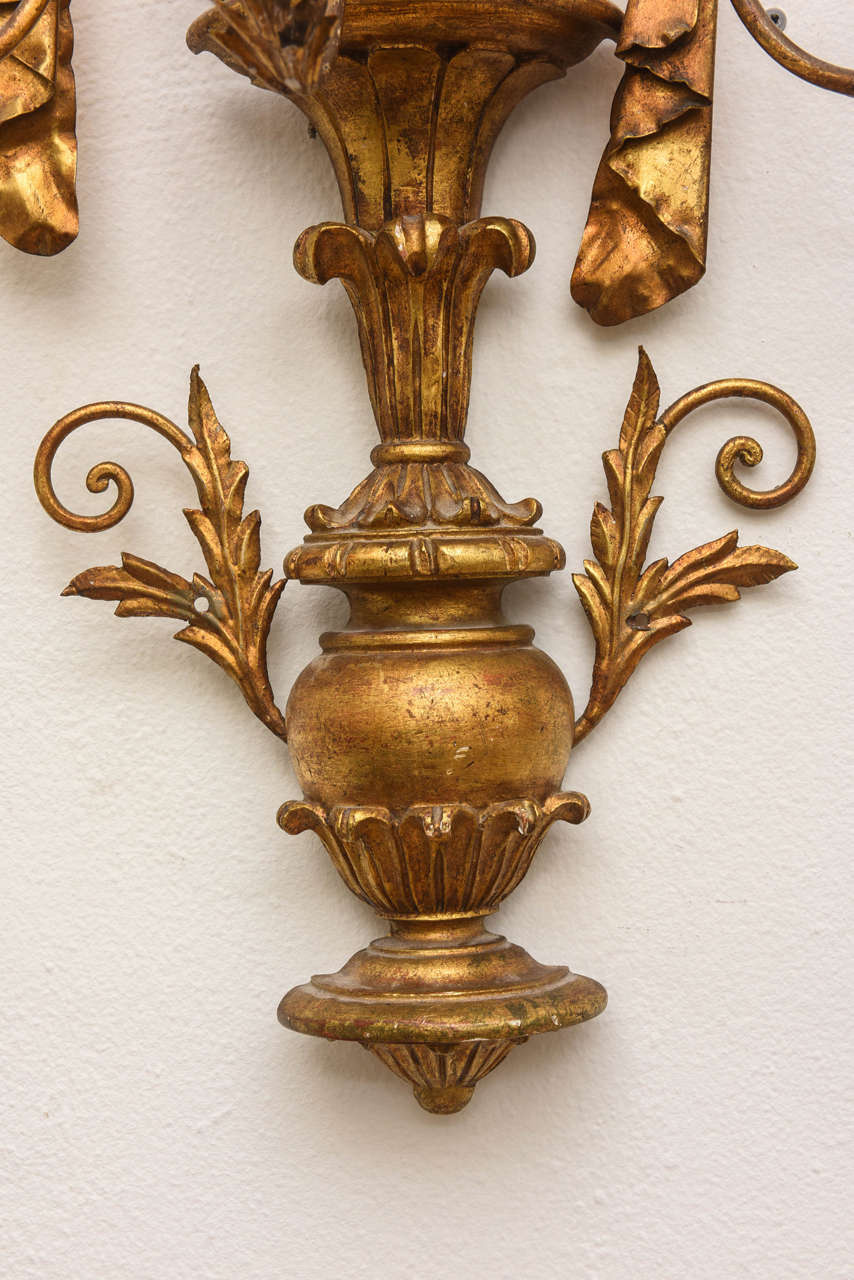 Wood HUGE Pair of Gilt Wall Sconces, 20th century