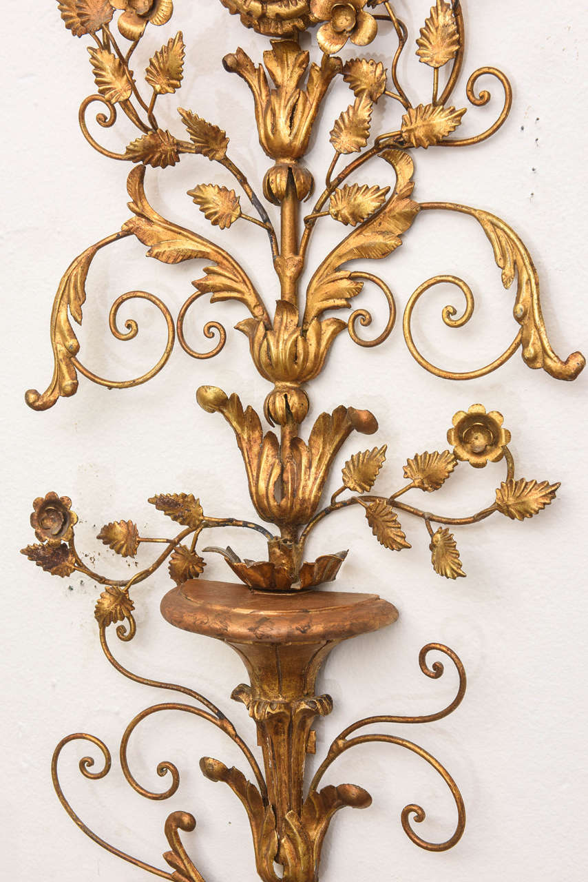 HUGE Pair of Gilt Wall Sconces, 20th century 4