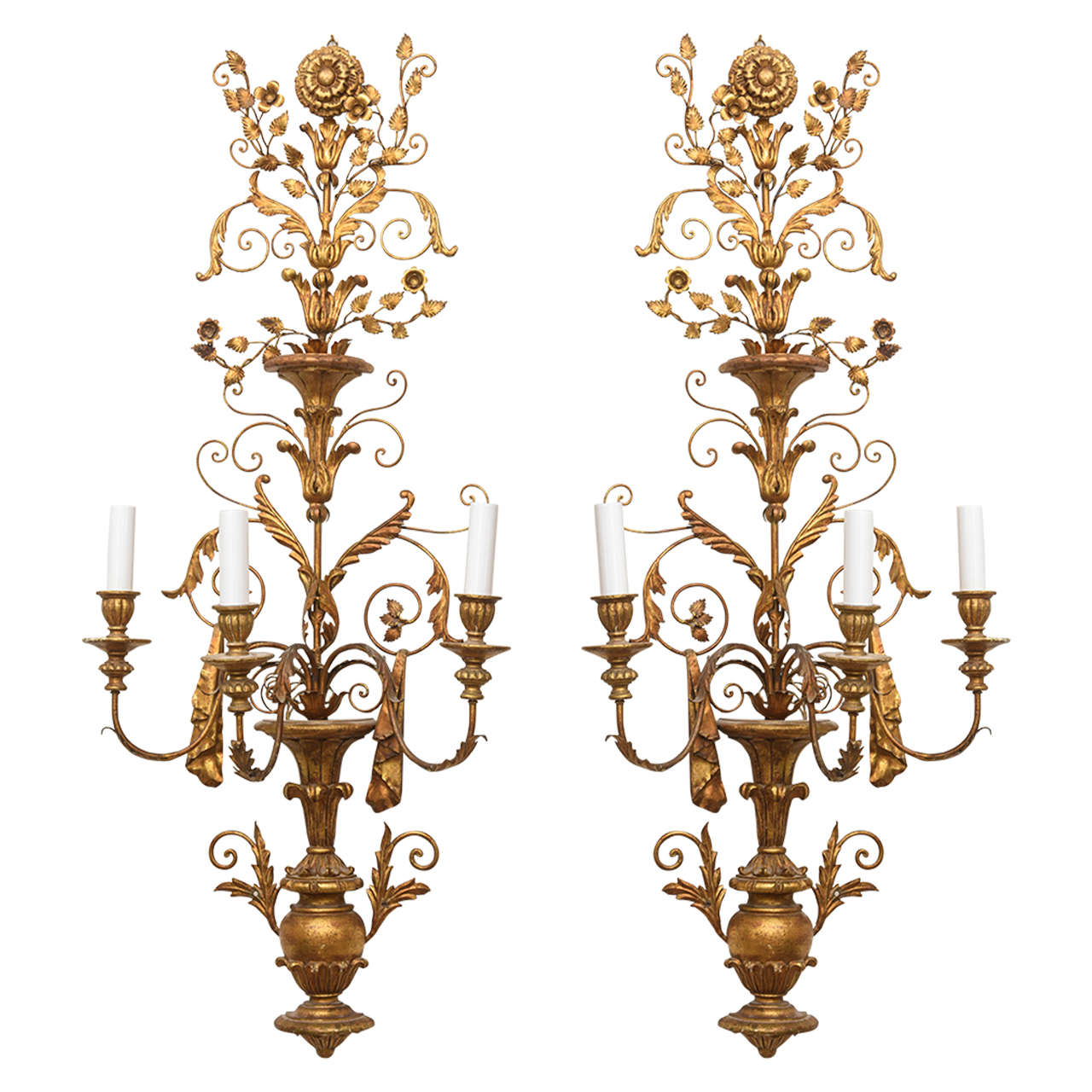 HUGE Pair of Gilt Wall Sconces, 20th century