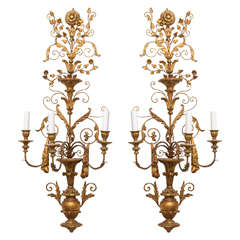 HUGE Pair of Gilt Wall Sconces, 20th century